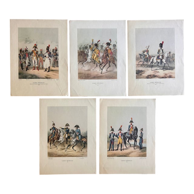 Set of 5 Vintage French Napoleonic Garde Impériale Military Uniform Prints Napoleon 1804-1809 For Sale