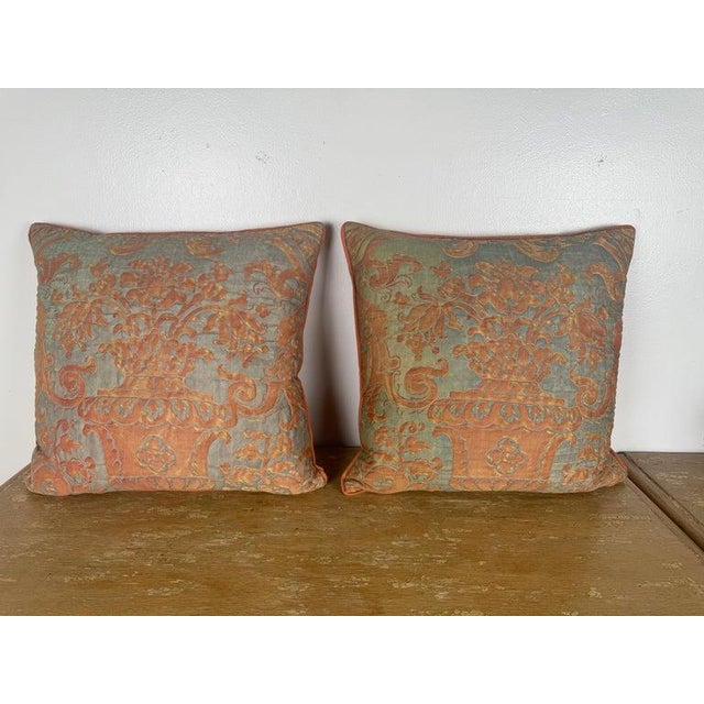 Renaissance Rare Pair of Vintage Quilted Fortuny Textile Pillows For Sale - Image 3 of 8