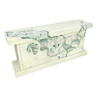 Vintage Hand Painted Crackle Finished Cream Teal and Pink Credenza For Sale
