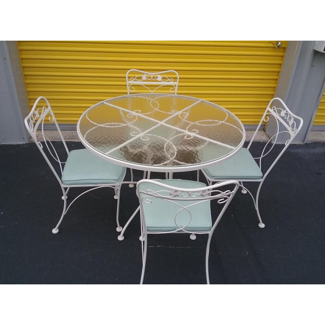 Vintage Lyon-Shaw Woodard Style Wrought Iron Metal Patio Table With 4