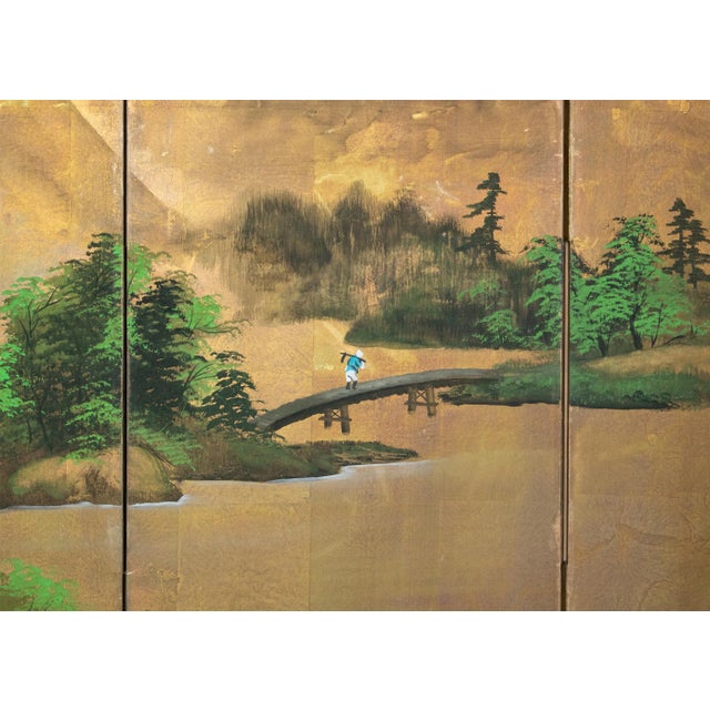 1960s "Summer Landscape With Trees", Shōwa Era Japanese Painted Byobu Screen For Sale - Image 11 of 18
