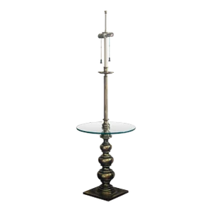 Vintage 1970s Stiffel Brass Floor Lamp With Glass Table