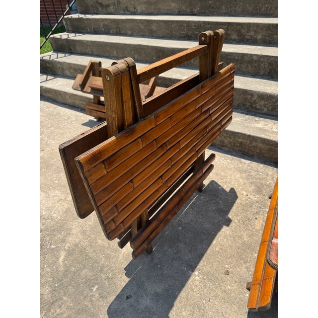 Wood Vintage Boho Folding Bamboo Picnic Table & Benches For Sale - Image 7 of 8
