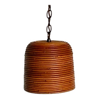 Vintage Boho Coiled Pencil Reed Hanging Light Pendant For Sale