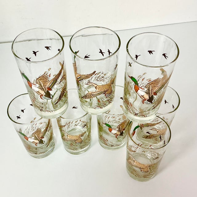 Libbey Glass Co. Mid 20th Century Rustic Americana Libbey Mallard Duck Tumblers - Set of 8, Thanksgiving. For Sale - Image 4 of 12