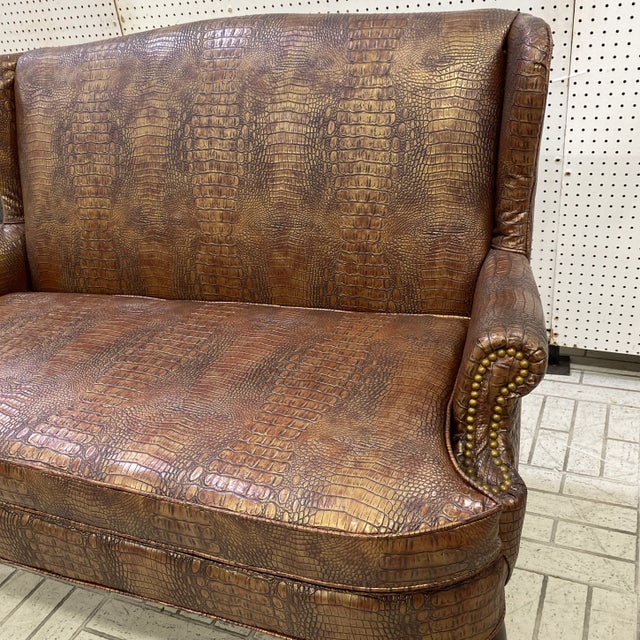 Traditional Traditional Style Embossed Crocodile Sofa Loveseat For Sale - Image 3 of 5