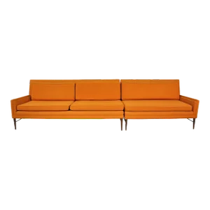 McCobb Walnut and Brass Burnt Orange Sectional Sofa