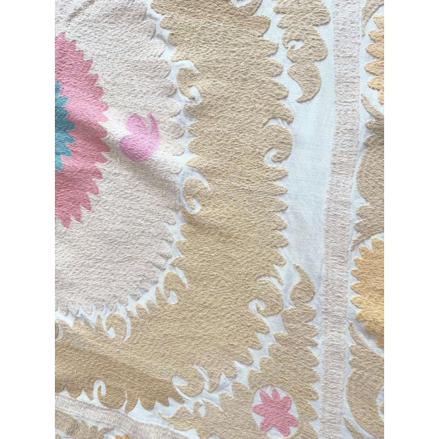 Suzani Tribal Textile - Neutral Tan Uzbek Tablecloth, 3'11'' X 4'6'' For Sale In New York - Image 6 of 9