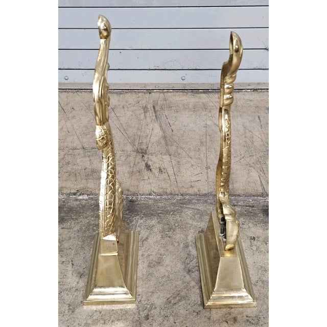 Late 20th Century Cast Brass Andiron Dolphin Koi Fire Dogs For Sale - Image 9 of 12
