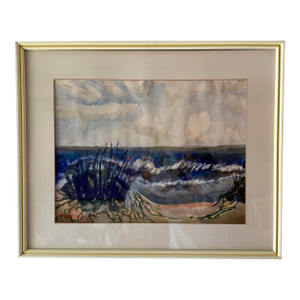 1960s Mid-Century Sea Coastline Framed Watercolor Painting