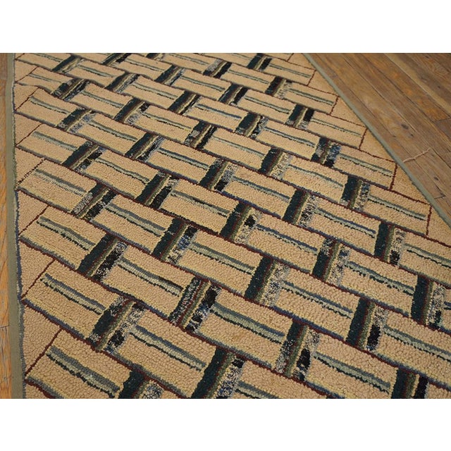 1930s Taupe Geometric Antique American Hooked Rug 2'3" X 6' Handknotted Wool Carpet For Sale - Image 12 of 14