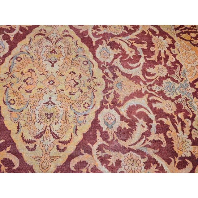 Indian 19th Century Handwoven Amritsar Rug, Handwoven Wool, Mughal Design, Burgundy & Tan, 12' X 14' For Sale - Image 3 of 18