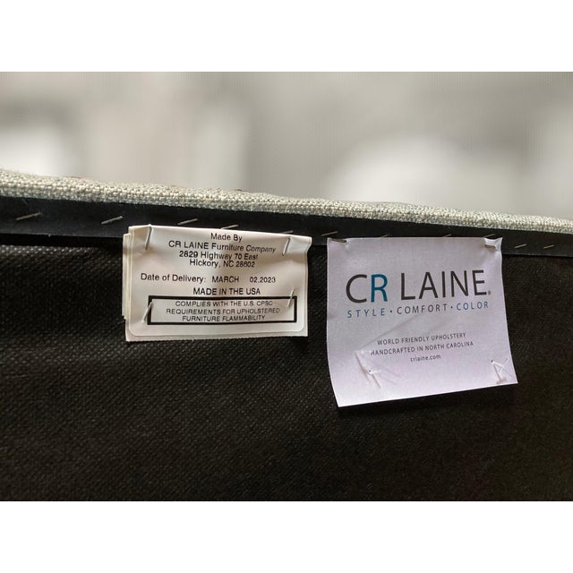 C. R. Laine Studio Ottoman 1444-17 Upholstered in a Soft, Neutral Toned Thibaut Everly Spa Blue Fabric For Sale - Image 16 of 16