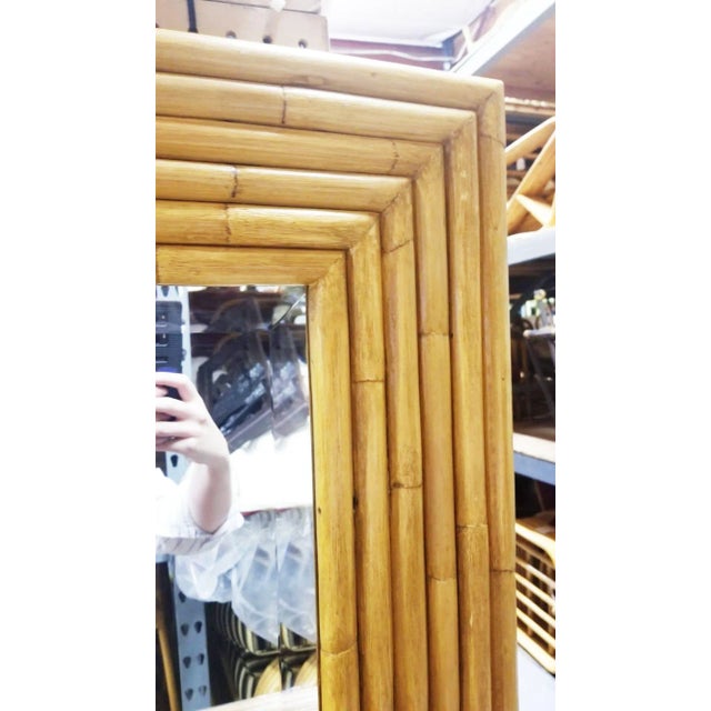 Restored 1948 Seven-Strand Square Rattan Mirror by Tropical Sun Rattan Co For Sale - Image 4 of 4