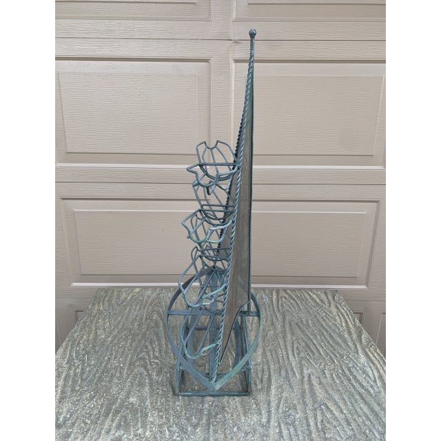 Vintage Nautical Wrought Iron Green Sail Boat Wine Rack For Sale - Image 10 of 10