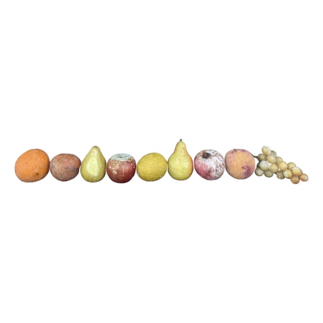 Vintage Italian Hand-Carved Marble Assorted Fruits - Realistic Decoys - Set of 9 For Sale