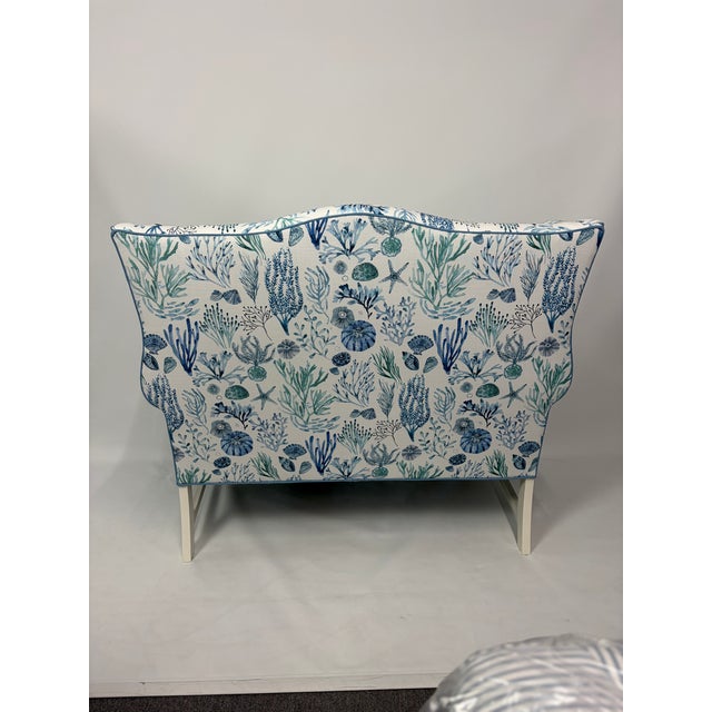 Coastal Upholstered Loveseat in Coastal Coral Print For Sale - Image 3 of 5