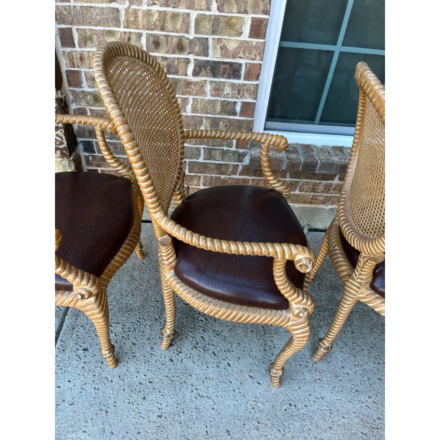 Brown Set of 2 (Only 1 Set Available) Twisted and Knotted Rope Motif Cane Back Arm Chairs, 1970s, in the Style of Napoleon III and Comini and Modonutti For Sale - Image 8 of 12