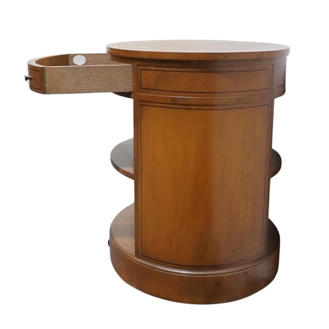 Wood Baker Furniture Solid Mahogany Traditional Style 26" Oval Accent Bookcase End Table W. Tooled Leather Top For Sale - Image 7 of 12