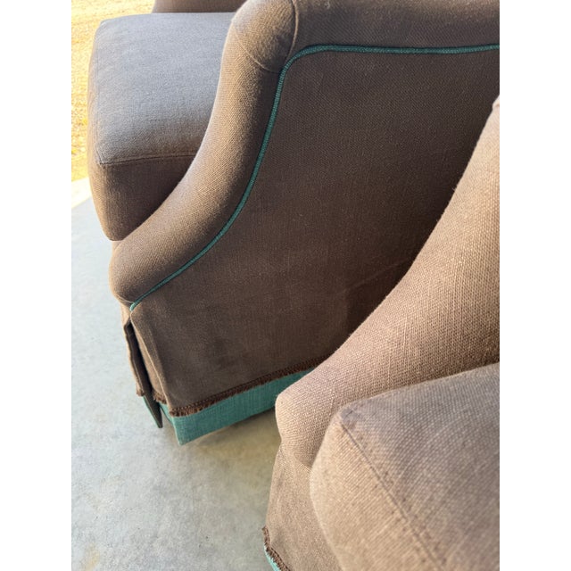 Lee Industries Pair of Linen Lee Industries Swivel Club Chairs For Sale - Image 4 of 9