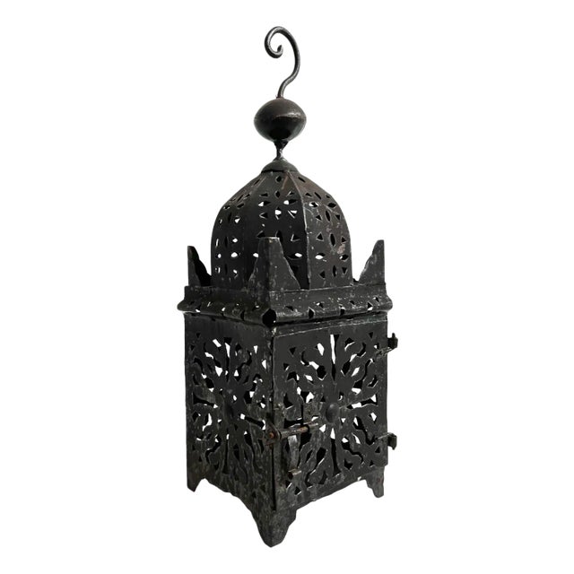 Small Kasbah Vintage Moroccan Iron Lantern For Sale