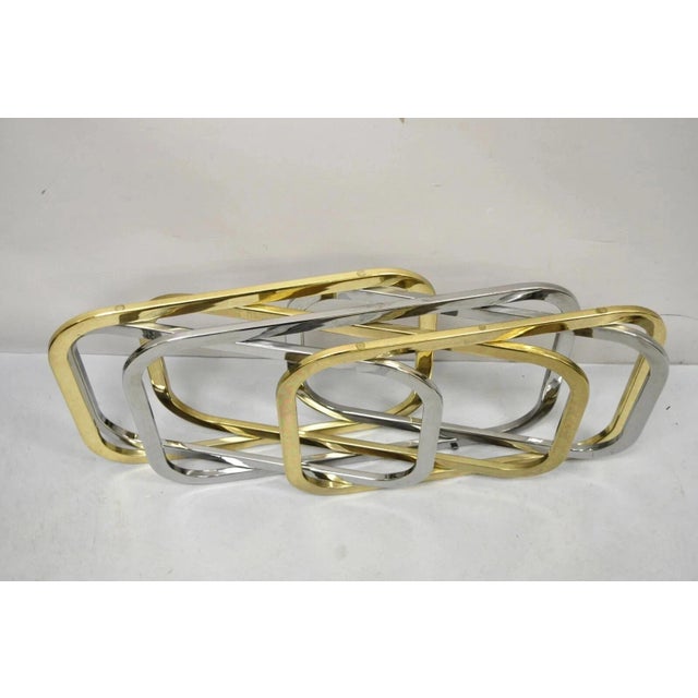 Late 20th Century Mid Century Modern Pierre Cardin Style Brass & Chrome Glass Top Coffee Table For Sale - Image 5 of 12