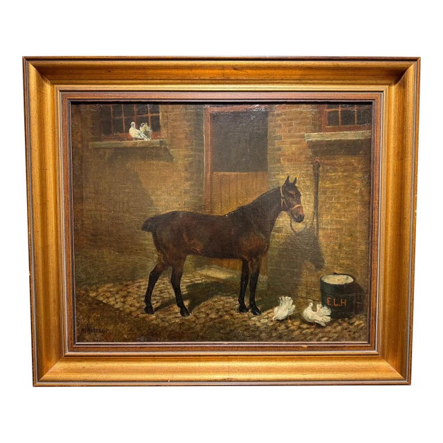 19th Century English Oil on Canvas Horse and Stable For Sale - Image 4 of 8