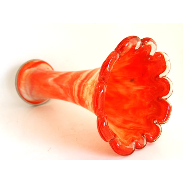 Murano Vintage Murano Style Orange and White Swirled Swung Vase For Sale - Image 4 of 5