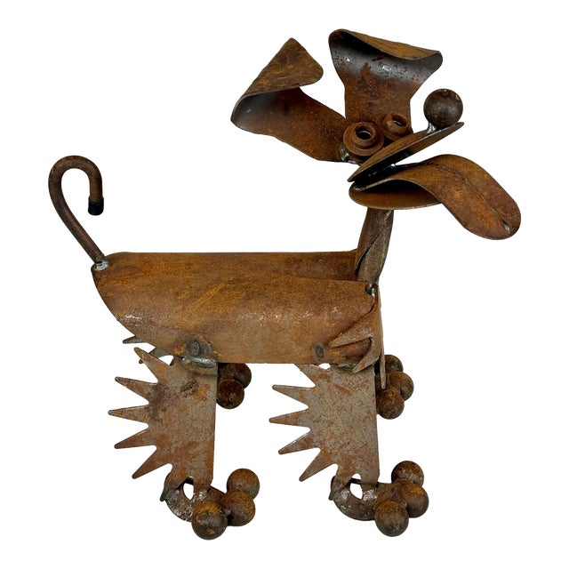 Vintage Steampunk Salvaged Metal Art Dog Sculpture - 13" For Sale