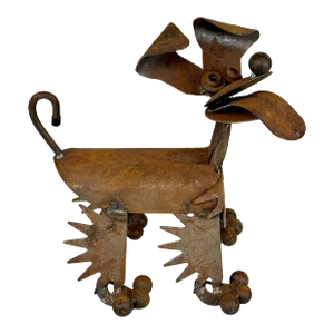 Vintage Steampunk Salvaged Metal Art Dog Sculpture - 13"