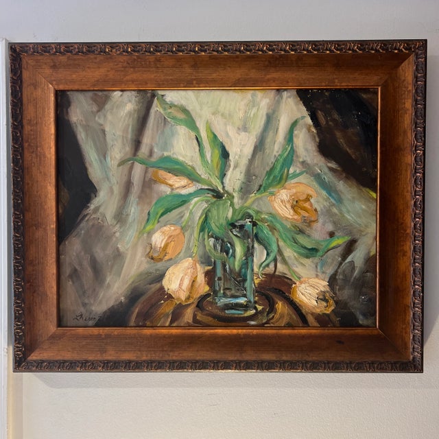 20th century European school impressionist style still life Tulips signed framed