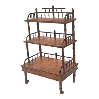 Antique Faux Bamboo Birds Eye Bookcase Shelf For Sale