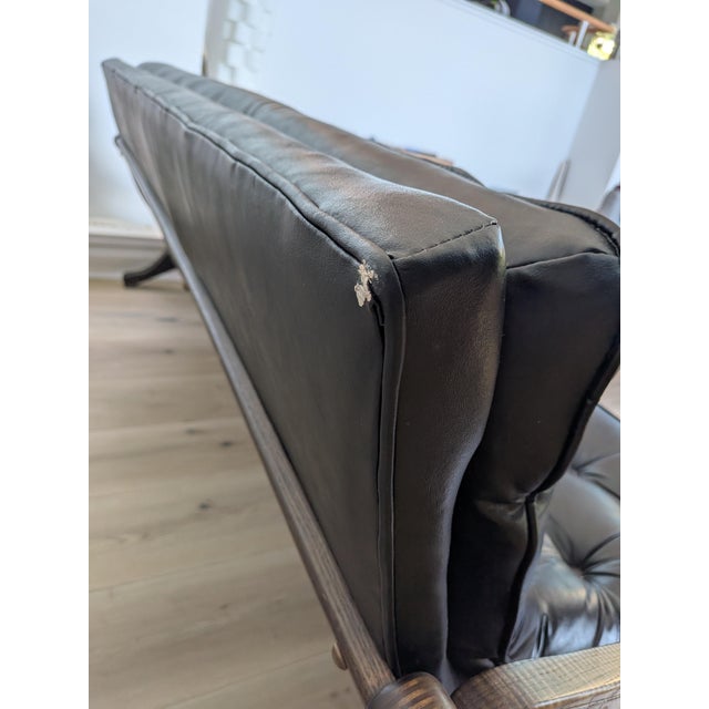 1950s Vintage Mid Century 1950’s Black Vinyl Tufted Upholstered Lounge Sofa Couch For Sale - Image 5 of 5
