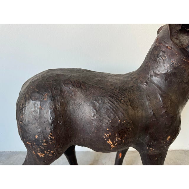 Mid-Century Modern Vintage Leather Wrapped Ram Sculpture/ Sold For Sale - Image 3 of 11