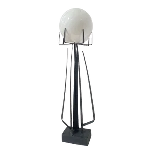 1960s Brutalist Wrought Iron Sculptural Floor Lamp With Glass Shade by Jean Maylon