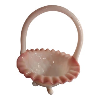 Fenton 1970s Rosalene Threaded, Quilted & Crimped Bridal Basket For Sale