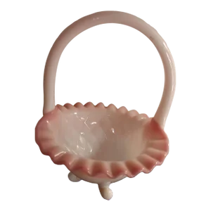 Fenton 1970s Rosalene Threaded, Quilted & Crimped Bridal Basket