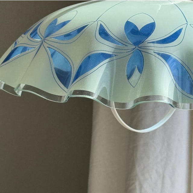 Vintage Pendant Light in White and Blue Glass with Wavy Edge, 1980s For Sale - Image 12 of 18