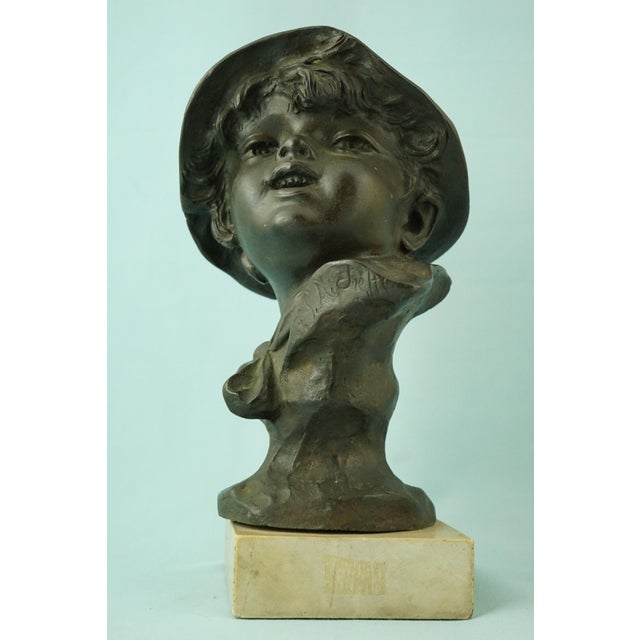19th Century Bronze Bust Sculpture of a Peasant Child on a Marble Base by Francesco Paolo Michetti For Sale - Image 10 of 18