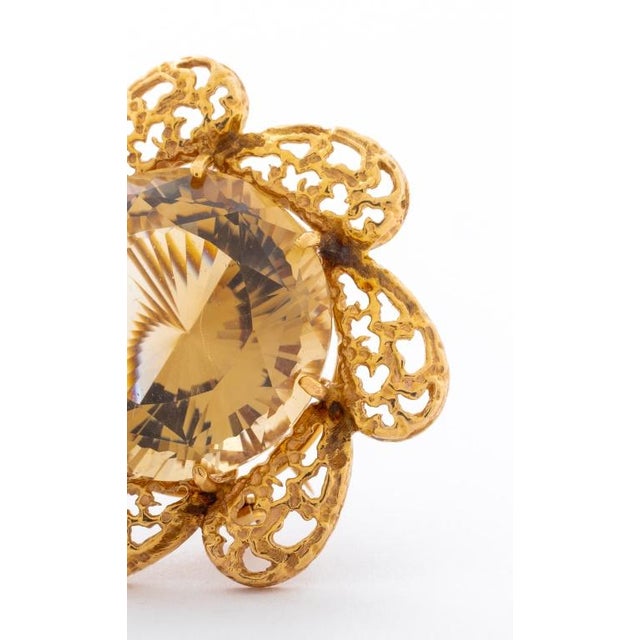 Mid 20th Century 14k Yellow Gold Smoky Quartz Brooch For Sale - Image 5 of 5