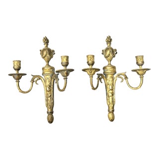 Pair 18th C French Louis XVI Gilt Bronze 2 Light Sconces For Sale
