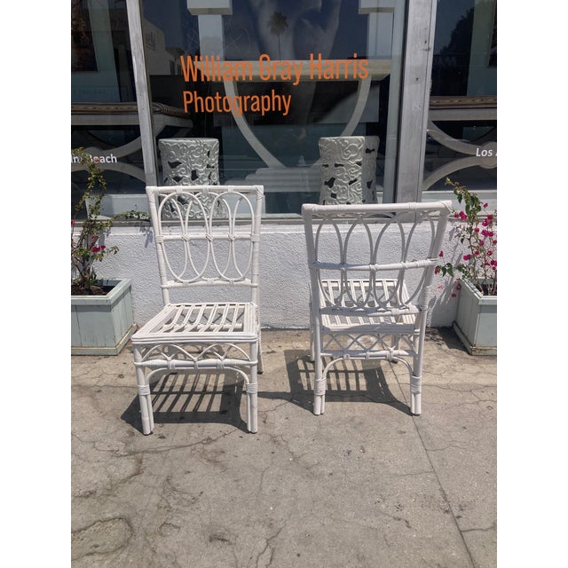 1960s Ficks Reed White Rattan Side Chairs - A Pair For Sale - Image 5 of 11