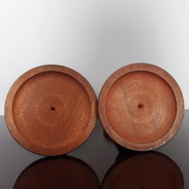 Mid 20th Century Tall Handcrafted Wooden Spindle Styled Candlestick Pair For Sale - Image 10 of 11