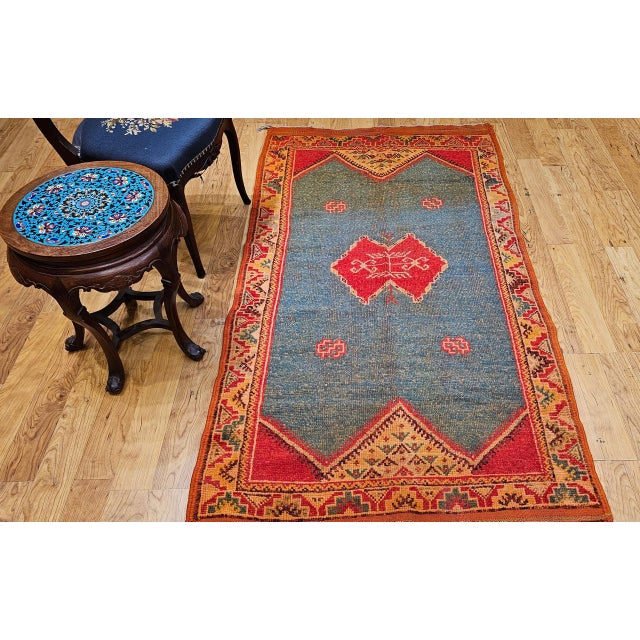 Vintage Moroccan Rug, Hand-Knotted Wool, Geometric Pattern, Green & Yellow, 4’ X 6’ For Sale - Image 10 of 18