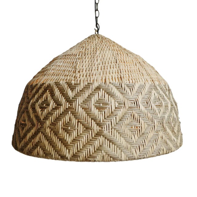 Rattan Diamond Weave Tribal Pendant Light Large For Sale In Los Angeles - Image 6 of 9