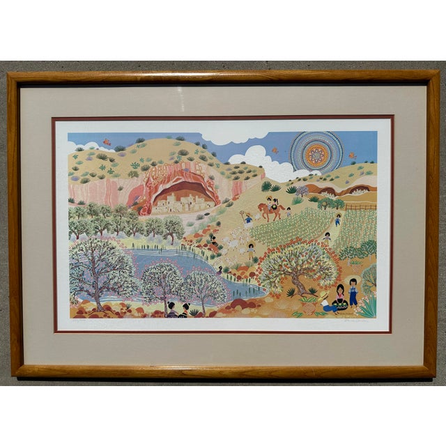 Vintage 1990 Folk Art Lithograph "Summer Fiesta" by Blanche Davidson – Signed & Numbered Introduce a touch of timeless...