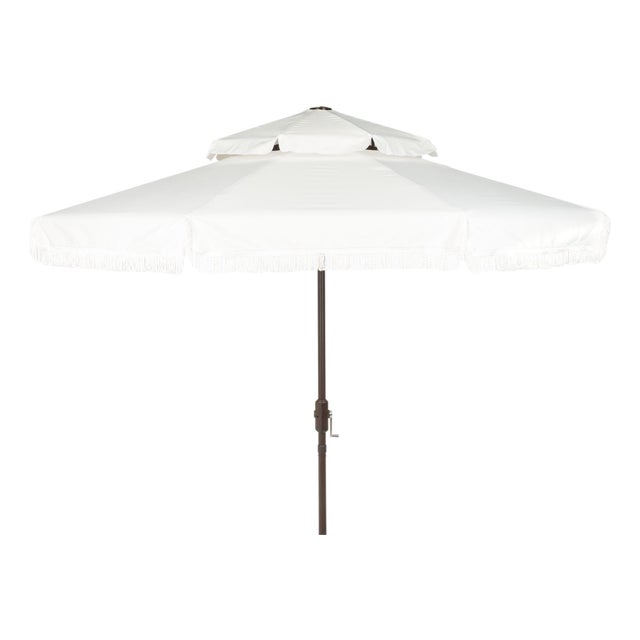 Milan Fringe 9Ft Double Top Crank Umbrella, Ivory For Sale