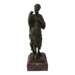 Late 19th Century Diana Bronze Statue with Marked Marble Base Muse Du Louvre