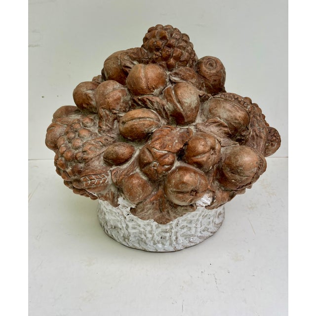 19th Century French Terracotta Fruit Basket Centerpiece Sculpture For Sale In West Palm - Image 6 of 12