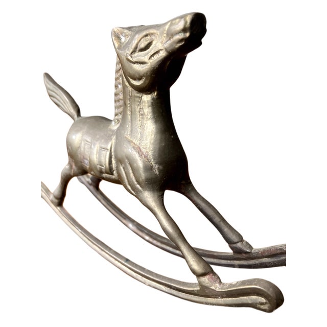 Pair of Vintage Solid Brass Rocking Horse Figurines With Patina. For Sale - Image 16 of 18